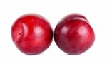 Red Plum Fruit Isolated On White Background Stock Photo