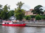 Tourist Boat Moored On The River Dee At Chester Stock Photo