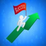 3d Man With Success Flag On Green Arrow Stock Photo