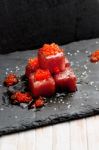 Red Tuna Sashimi With Salmon Roe Stock Photo