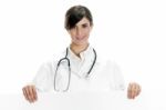 Lady Doctor Standing With Placard Stock Photo