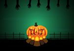 Halloween Pumpkin Bonfire Fence Hand  Stock Photo