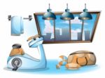 Cartoon  Illustration Interior Fitness Room With Separated Layers Stock Photo