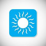 Sun Icon. Blue Square Frame.  Illustration Stock Photo