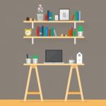 Working Space In Flat Style Stock Photo