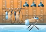 Cartoon  Illustration Interior Clothing Room With Separated Layers Stock Photo