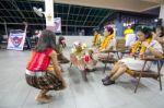 Student 9-10 Years Old, Scout Activities, Dance Performances Around The Fire., Scout Camp Bangkok Thailand Stock Photo