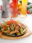 Original Fajita Sizzling Hot  On Iron Plate Stock Photo