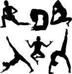 Silhouette People Doing Yoga Stock Photo