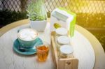 Coffee And Tea Cup On The Table In A Coffee Shop Stock Photo