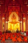 Buddhist Monks Pray At Buddha Stock Photo