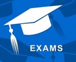 Exams Mortarboard Represents Test Bachelor And Graduating Stock Photo