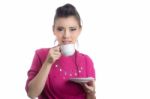 Woman Drinking Coffee Stock Photo