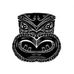 New Zealand Maori Koruru Tiki Mask Woodcut Stock Photo