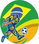 Brazil Soccer Football Player Kicking Ball Retro Stock Photo