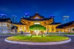 Traditional Korean Style Architecture At Night In Seoul,korea Stock Photo