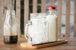 Homemade Iced Coffee Ingredient On Wooden Table Stock Photo