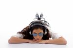 Beautiful American Woman With Headphone Stock Photo