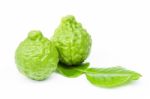 Kaffir Lime With Leaves Isolated On White Background Stock Photo