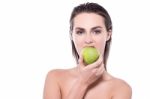 Woman Eating Apple Stock Photo