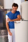 Man With Bottle Of Milk Stock Photo