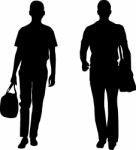 Silhouette guys carrying bag Stock Photo