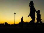 Silhouette Teen Age Run Together  Track Stock Photo