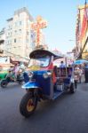 Thailand,bangkok-feb 24:tuktuk Parking In Yaowarat Road Main Str Stock Photo