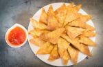 Homemade Fried Dumplings Serving On The Plate Stock Photo