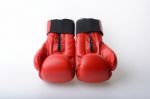 Pair Of Red Leather Boxing Gloves Isolated On White Stock Photo