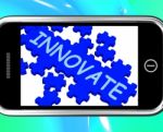 Innovate On Smartphone Shows Creativity Stock Photo