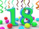 Number Eighteen Party Means Colourful Teen Celebration Or Event Stock Photo