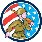 World War Two Soldier American Marching Cartoon Circle Stock Photo