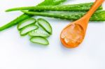 Aloe Vera Fresh Leaves With Slices And Aloe Vera Gel On Wooden S Stock Photo