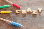 Crazy Alphabet Biscuit On Wooden Table Stock Photo