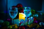 Glasses Of Champagne And New Year Decorations Stock Photo