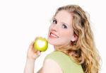 Woman Holding Apple Stock Photo