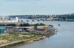 View From The London Cable Car Towards The Thames Barrier Stock Photo