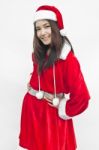 Beautiful Young Santa Clause Woman, Isolated Stock Photo