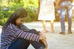 Sadness Woman With Behind Background Of Boyfriend With Other Stock Photo