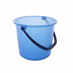 Blue Bucket With Opened Cover On White Background Stock Photo