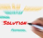 Solution On Whiteboard Displays Solving Or Resolving To Success Stock Photo