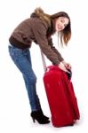 Young Women Ready For Winter Travel Stock Photo