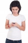 Casual Woman Text Messaging Stock Photo