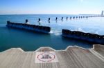 No Swim In Frozen Lake Michigan Stock Photo