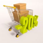 Shopping Cart And Percentage Sign, 20 Percent Stock Photo