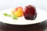 Deletable Imitation Fruits Blur Left One Dessert On Dish Stock Photo