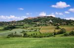 View Of San Biagio Church And Montepulciano Stock Photo