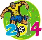 Brazil 2014 Football Player Kick Retro Stock Photo