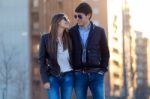 Young Couple In Love On The Street Stock Photo